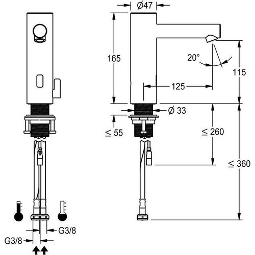 Set Elektronik-Mix-Standbatterie DN 15 für Sanitäranlagen mit opto-elektronischer Steuerung, Variante:Batteriefach