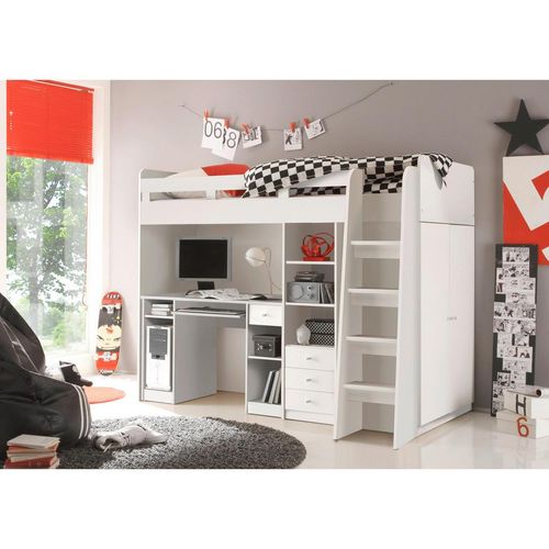 Mid.you Hochbett , Weiß , Holzwerkstoff , Höhe ca. 11 cm , seitenverkehrt montierbar , 90x200 cm , Kinder- & Jugendzimmer, Kindermöbel, Kinderbetten,