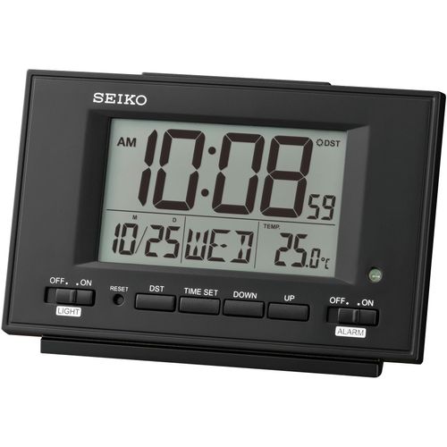Quarzwecker SEIKO, schwarz, Wecker, Wecker, Digitalwecker, Schlafzimmer, autom. Kalender, Beleuchtung
