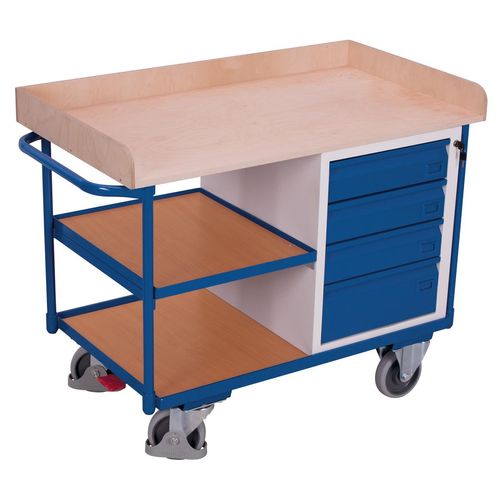 Variofit Werkstattwagen mit Schiebegriff, 4 Schubladen und 3 Ladeflächen bis 1125x630mm