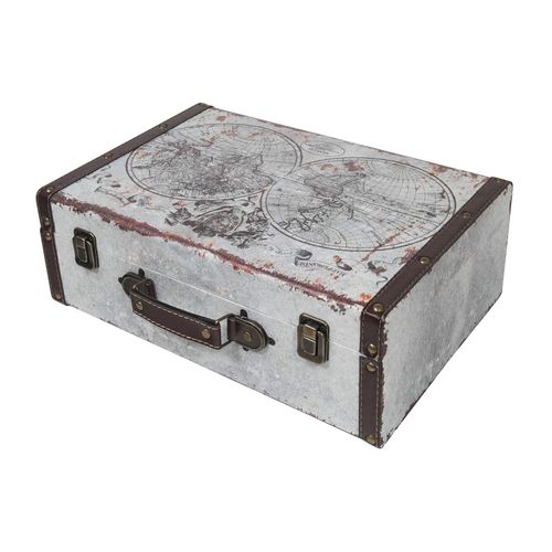 HMF VKO101 Vintage Koffer aus Holz, 38 x 26 x 13 cm, Deko Weltkarte