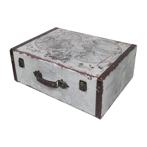 HMF VKO101 Vintage Koffer aus Holz, 44 x 32 x 16 cm, Deko Weltkarte