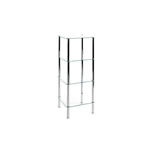 Regal HAKU, 3 Fächer mit jeweils bis zu 5 kg Tragkraft, B 390 x T 390 x H 1070 mm, Stahl/ESG-Sicherheitsglas, chrom/transparent