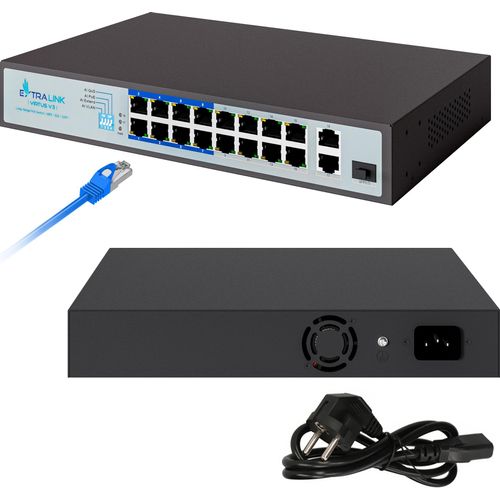 Extralink Netzwerk Switch PoE PoE+ LAN Port 16 Ports Gigabit Ethernet Unmanaged