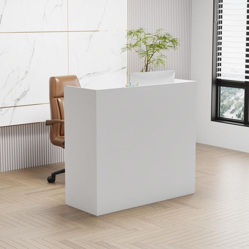 Empfangstheke mit 3 Schubladen und Ablageflächen Empfangstresen, Bürotheke, Rezeption Tisch mit Privatem Panel, Weiß, 120 x 48 x 110 cm