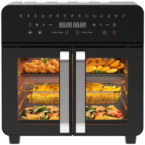 23L Heißluftfritteuse Minibackofen Air fryer, Dual Zone Heissluftfritteuse XXL mit LED-Touchscreen 15 Programmen Heissluftfritteuse Ofen mit Doppelkam