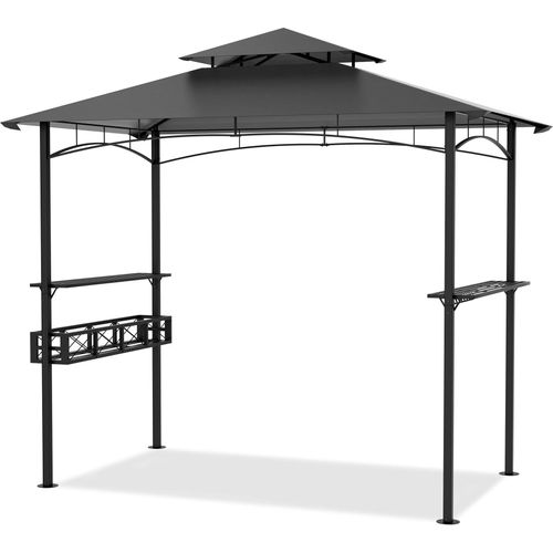 JOIEYOU Grillpavillon 245x153x250cm Flammhemmend BBQ Gartenpavillon mit Sonnenschutz Doppeldach & Regalen Freistehend Gartenlauben Set Balkon Außenküche für Party, Marktstand, Picknick