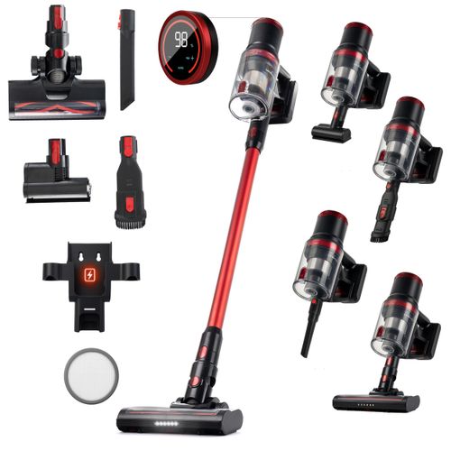 LEHMANN Akkustaubsauger 450W, beutellos, Touchscreen-Display, HEPA-Filter, LED-Bürste, 4 Saugmodi, 50 Min Laufzeit, leise, ideal für Tierhaare