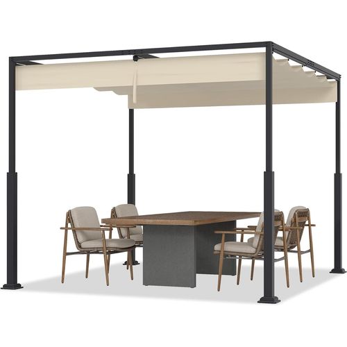 YUENFONG Pergola Gartenlauben 3x3m Gartenpavillon Terrassenüberdachung Pavillon Partyzelt Metall Wasserdicht Stabil Gartenzelt für Terrasse, Garten, Deck (Beige)
