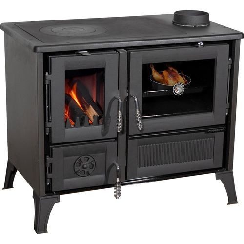 Kaminofen mit Backfach und Herdplatte 4013 Schwarz Holzofen 8 kW Holz Ofen Mehrfachbelegung Kamin Heizofen Küchenherd