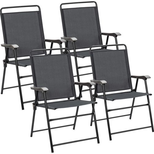 Set mit 4 klappbaren Terrassenstühlen mit Armlehnen, wetterbeständige Stühle tragbar, Set mit 4 Terrassenstühlen, Grau