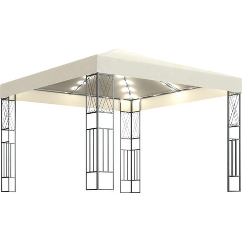 Pavillon mit LED-Lichterkette 3x3 m Creme Stoff