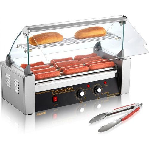 Hot Dog Maker - Hot Dog Grill - Edelstahl Grill für Hotdogs - 5 Rollen - 1 kW - Kompakter Grill für leckere Hot Dogs