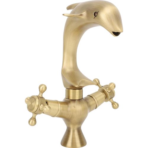 Badezimmer Waschbecken Wasserhahn Kupfer Antik Delphin Doppelhebel Waschbecken Mischbatterie für Küche Toilette Badewanne