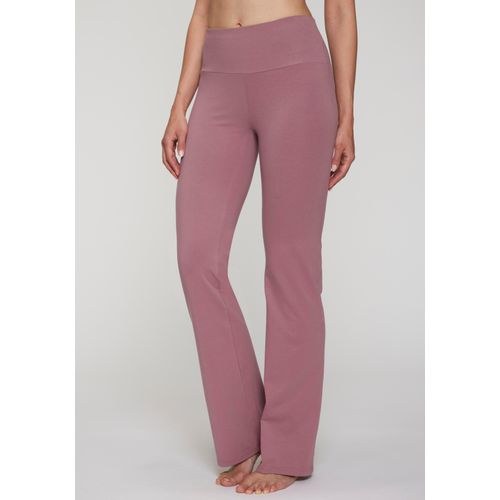 Jazzpants LASCANA ACTIVE, Damen, Gr. 32/34, N-Gr, lila (mauve), Single Jersey, Obermaterial: 95% Baumwolle, 5% Elasthan, unifarben, Basic, lang, Hosen, mit breitem Bündchen