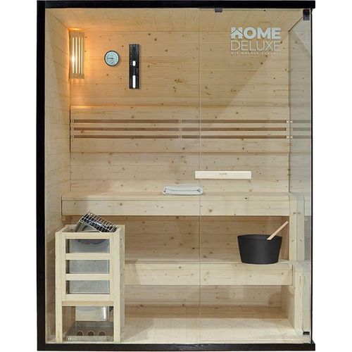 HOME DELUXE - Traditionelle Sauna - Shadow L - 150 x 120 x 190 cm - für 3 Personen - hochwertiges Fichtenholz, inkl. Saunaofen, Saunazubehör I Dampfsauna Aufgusssauna Finnische SaunaSauna