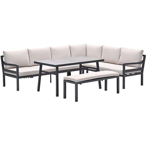 Corsica Lounge-Diningset - 4-teilig - rechts - carbon black- desert sand - grau slate look glas