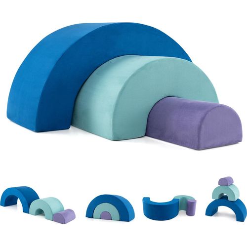 COSTWAY 3-TLG. Softbausteine, Schaumstoffbausteine zum Klettern & Krabbeln, Kletterbogen, Riesenbausteine aus Schaumstoff, Großbausteine, Blau