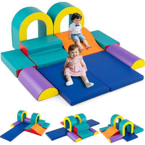 COSTWAY 10 teilige Schaumstoff Bausteine, Softbausteine, Klettern & Rutschen, Riesenbausteine Schaumstoff, Großbausteine XXL für Kleinkinder 1+, Grün