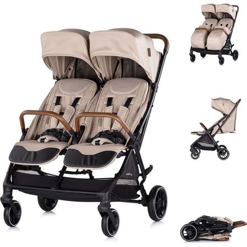 Chipolino Zwillingskinderwagen Twinity Fußabdeckung Wickeltasche Becherhalter beige