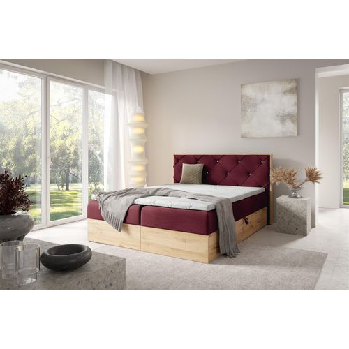 Boxspringbett Schlafzimmerbett HELIOS 160x200cm in Stoff Rouge Bordeauxrot
