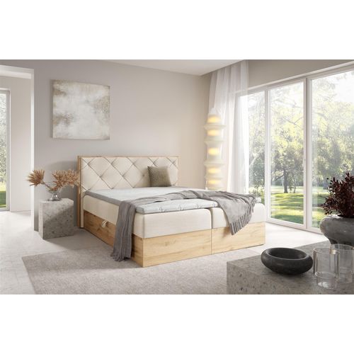 Boxspringbett Schlafzimmerbett HELIOS 200x220cm in Stoff Rouge Creme