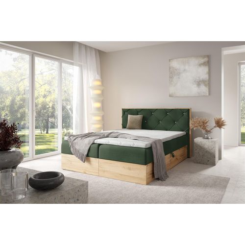 Boxspringbett Schlafzimmerbett HELIOS 140x200cm in Stoff Rouge Dunkelgrün