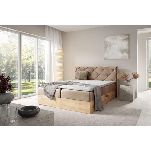 Boxspringbett Schlafzimmerbett HELIOS 180x220cm in Stoff Rouge Beige