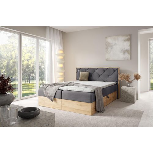 Boxspringbett Schlafzimmerbett HELIOS 120x200cm in Stoff Rouge Grau