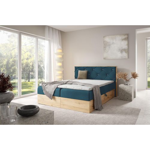 Boxspringbett Schlafzimmerbett HELIOS 180x200cm in Stoff Rouge Dunkelblau
