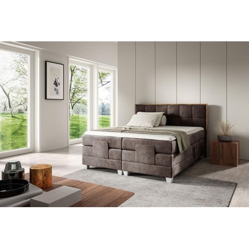 Boxspringbett Elektrisch Bett HENRY 200x200cm in Stoff Fresh Braun