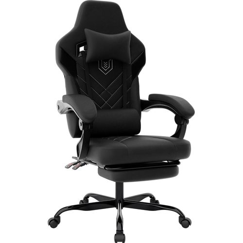 Gaming Stuhl, Bürostuhl Ergonomischer PC Gamer Stuhl mit Lendenwirbelstütze und Kopfstütze, Racing Gaming Sessel mit Fußstütze, 90-135° Rückenlehne