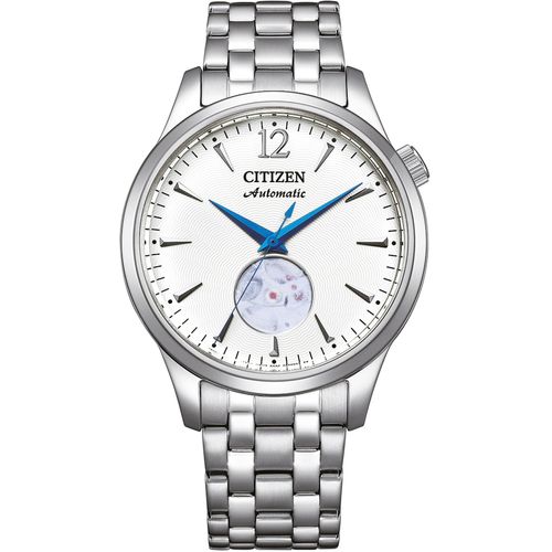 Automatikuhr CITIZEN, silber (silberfarben, weiß), Armbanduhren, Damen, Armbanduhr, Herrenuhr, Damenuhr, offene Unruh, Lederarmband