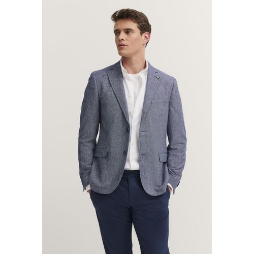 Sakko BUGATTI, Herren, Gr. 52, 380, marine, 41% Polyester, 30% Viskose, 17% Baumwolle, 9% Leinen, 3% Elasthan, unifarben, casual, normal, Langarm Manschette, Sakkos, mit Reverskragen und Stretchfunktion