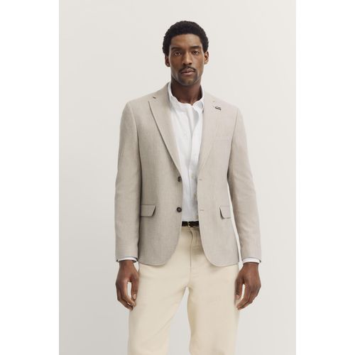 Sakko BUGATTI, Herren, Gr. 52, 30, beige, 41% Polyester, 30% Viskose, 17% Baumwolle, 9% Leinen, 3% Elasthan, unifarben, casual, normal, Langarm Manschette, Sakkos, mit Reverskragen und Stretchfunktion