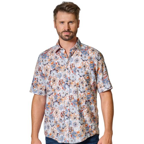 Leinenhemd CASAMODA "CASAMODA Leinenhemd Print", Jungen, Gr. 3XL, Normalgrößen, orange, 50% Leinen, 50% Baumwolle, bedruckt, lässig geschnitten, Hemden