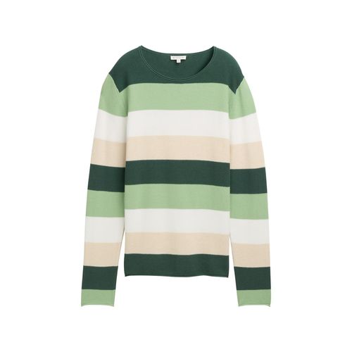 TOM TAILOR Damen Strickpullover mit Rundhalsausschnitt, grün, Gestreift, Gr. XXXL