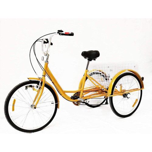 24'' Erwachsenedreirad Dreirad Erwachsene mit Einkaufskorb Fahrrad 3-Rad-Dreirad und Lampe (gelb)für Outdoor-Sport einkaufen eltern