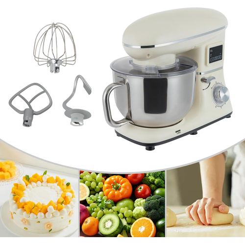 Küchenmaschinen 1500W Knetmaschine Teigmaschine Küchenmixer mit LCD-Display(Weiß)
