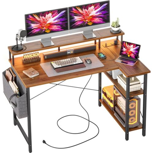 BEXEVUE Eckschreibtisch LED Steckdosenleiste 120x70 cm Ergonomic L-förmiger Ablagefächer