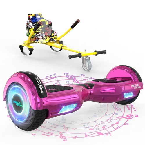 MEGA MOTION 6.5 Hoverboard mit sitz hoverkart GO-Kart für Kinder mit LED Leuchten & Bluetooth Musik Skateboard