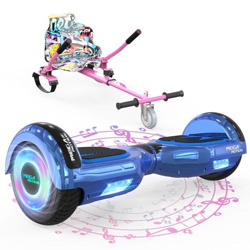 MEGA MOTION 6.5 Hoverboard mit sitz hoverkart GO-Kart für Kinder mit LED Leuchten & Bluetooth Musik Skateboard