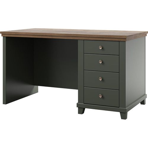 Schreibtisch 140 cm Breit in grün mit Eiche, 4 Schubladen - EPSOM-83
