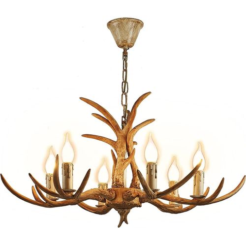 6-Kopf Geweih Pendellampe, Retro Kreativer Kronleuchter, Hirschgeweih Lampe mit 6 Lampenschirm Pendellampe