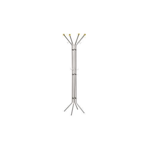 Standgarderobe, 4 Holzknöpfe, 8 Kleiderhaken, Ø 520 x H 1800 mm, Metall und Holz, silber