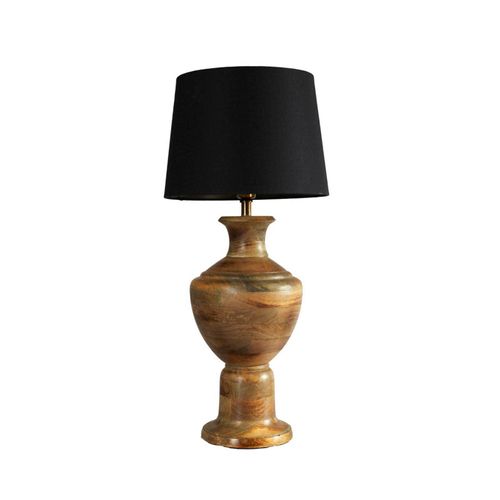 Tischleuchte Alma, schwarz/braun, Höhe 69 cm, Holz/Stoff