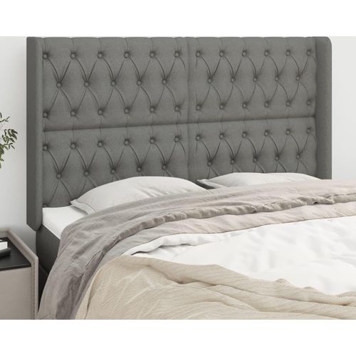 vidaXL Kopfteil mit Ohren Dunkelgrau 147x16x118/128 cm Stoff
