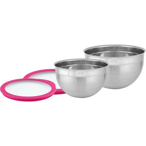 Schüssel RÖSLE, pink (pink, silberfarben), B:27cm H:16cm T:28,5cm Ø:24cm, Edelstahl 18/10, Schüsseln, mit Frischhaltedeckel, Ø 20/24 cm, spülmaschinengeeignet