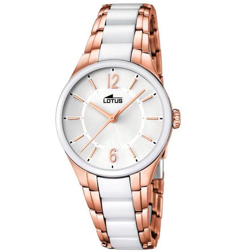 LOTUS Damenuhr rosegold, Edelstahl-Keramikband weiß Trendy Uhren UL15936/1