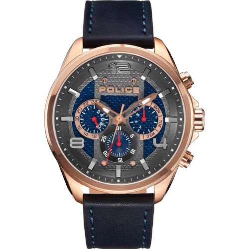 Police Herren Armbanduhr Lederarmband blau PL15658JSR.03